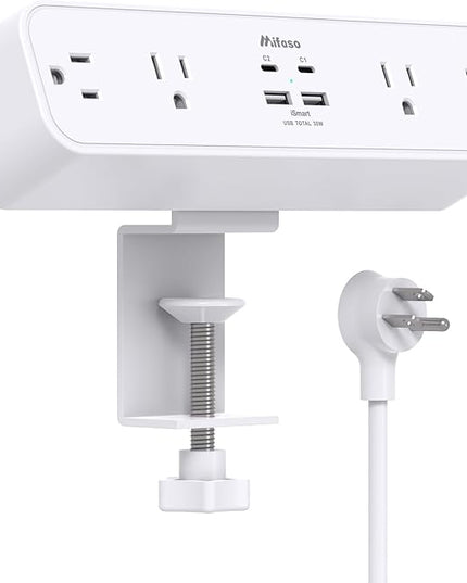 PD40W Desk Clamp Power Strip, Desktop Mount Surge Protector, Fast Charging Station, 5Ft Extension Cord Desk Edge Mount Shelf with 4 Outlets 4 USB Ports (2 USB C), Home Office Accessories Essentials