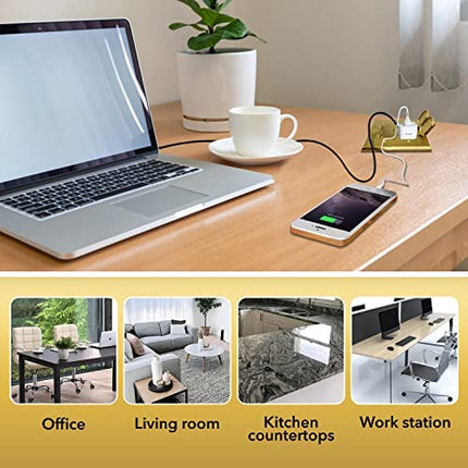 SLFB-2G-TR20-LV-BR 20A Receptacle Outlets, Tamper Resistant Electrical Floor Box with Flip Lid and Brass Cover, Retractable Recessed Socket for Kitchen, Countertops & Floors