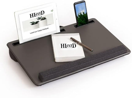 HLead Lap Desk Home Office Lap Desk Portable Laptop Desk for Left Right - Handers with Whole Mouse Pad Wrist Pad Dual Cushion Phone Tablet Slots Fits Up to 17 Inch Laptops