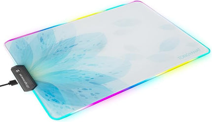 RGB Glass Mouse Pad for Gaming, Professional Esport Ultra Smooth Mouse Mat, Dimmable Border Lighting Color Mousepad with Stable Rubber Base, Speed Control for Games and Office (Blue, 13.8" x 10.2")