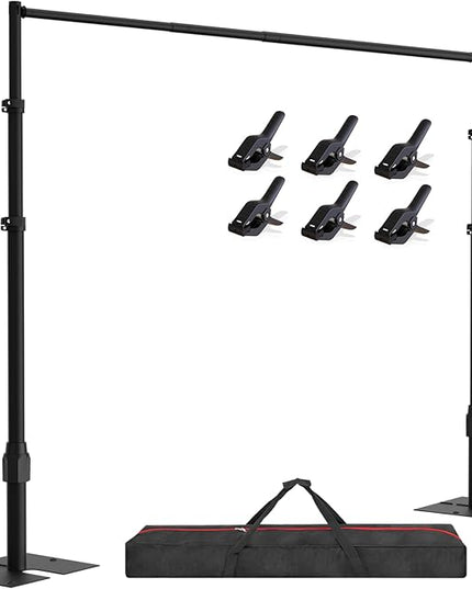 EMART Backdrop Stand Heavy Duty 10x10FT, Pipe and Drape Photo Background Photography Kit, Adjustable Metal Frame with Flat Base for Wedding Birthday Party Decoration-Black