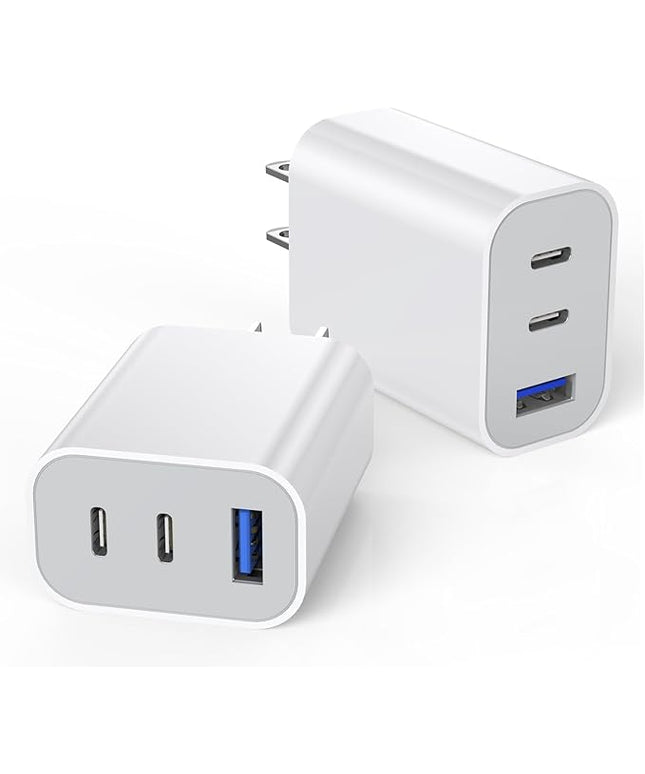[2-Pack]iPhone 17 16e 15 Charger Block,35W 3-Port Fast USB C Charger Block Dual Port PD Power Adapter + QC Wall Plug Multiport USBC Wall Charge Block for iPhone 17/17 Air/17 16 15 Pro/Pro Max/14/13/12