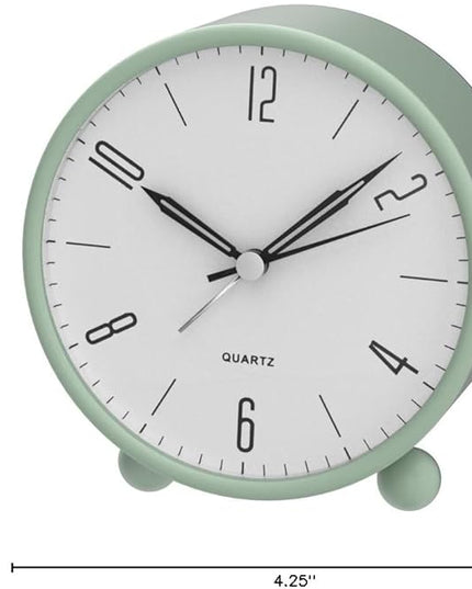Analog Alarm Clock, 4 inch Super Silent Non Ticking Small Clock with Night Light, Battery Operated, Simple Design, Old Fashioned Style Ideal Decor, for Bedroom, Bedside, Desk, Adult, Kid, Gift, Green