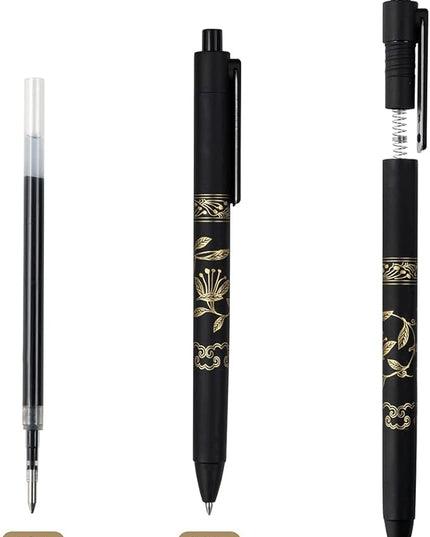 MiSiBao 0.7mm Black Ink Gel Pens Refillable & Retractable Gel Ink Rolling Ball Pens Gilding Process Pattern Smooth Writing Gel Pen (18-pack)