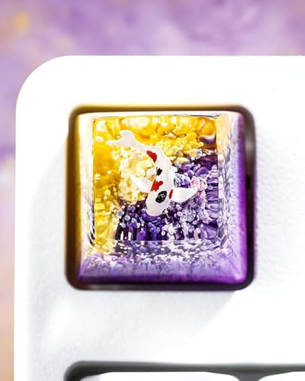 Kohaku Koi Fish Artisan Keycap Yellow Purple Ocean Coral Reef R1 SA Profile Custom Keycaps 1U ESC Handmade Gaming Resin Key Cap Cherry MX Switch Compatible Mechanical Keyboard Koi Lover Gift