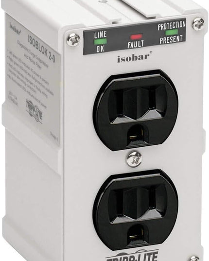 Tripp Lite Isobar ISOBLOK2-0 Heavy Duty Outlet Extender, Wall Power Strip Surge Protector, 2 Outlets, Direct Plug-in, White, Metal Power Strip, Industrial Garage Work Shop Bench