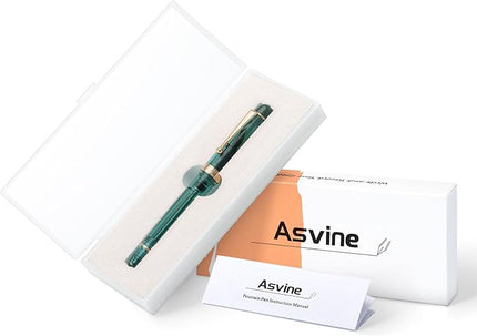 Asvine V126 Vacuum Filling Fountain Pen Transparent Teal Acrylic, Medium Nib Large-Capacity with Gift Case