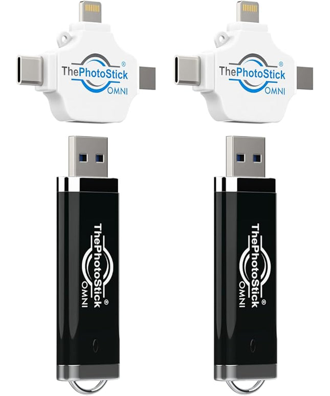 ThePhotoStick® Omni 128GB (2 Pack) - Photo & Video Backup and Transfer | Digital File Organizer | USB & Multiport Connection for Phones, Tablets and Computers | Portable Memory | External Storage