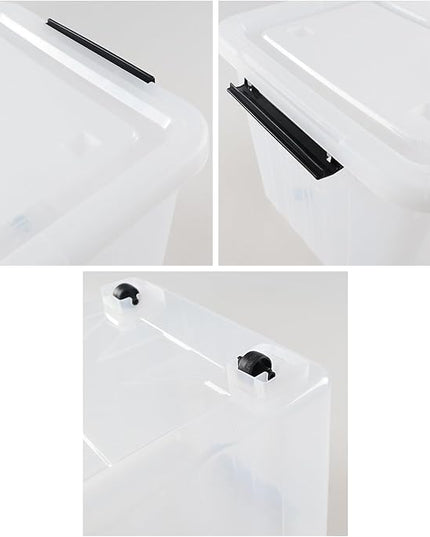 4-Pack 42 L Clear Plastic Storage Container Bin with Lids and Latch Buckle, Clear Storage Latch Box/Bin with Wheels