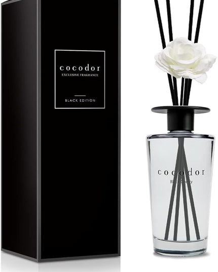 COCODOR White Flower Reed Diffuser / Black Cherry / 1 Pack / Home & Office Decor Aromatherapy Diffuser Oil Gift Set / Large Size, Large Capacity, Big Size Diffuser, Black Edition/16.9Ounce(500 ml)