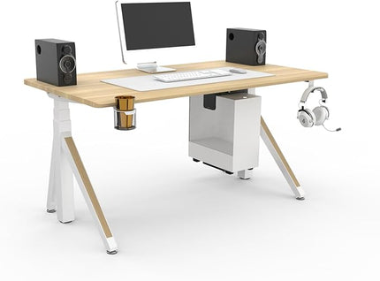 DEZCTOP Revon Elite Electric Standing Desk, 59" x 31.5" Large Work Surface, Height Adjustable (25.6"-51.2"), Sturdy Keel Frame, with Magnetic Modular System, Anti-Collision, Oak for Home Office