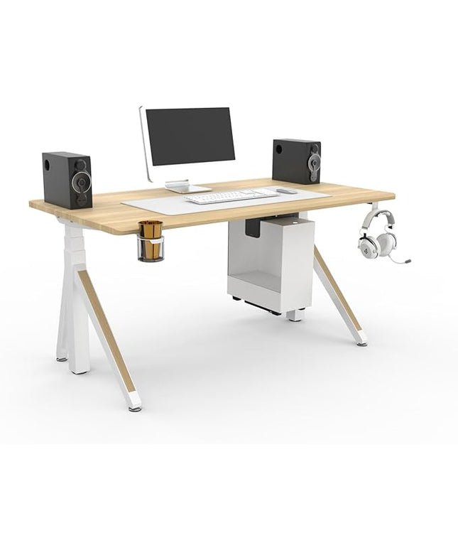 DEZCTOP Revon Elite Electric Standing Desk, 59" x 31.5" Large Work Surface, Height Adjustable (25.6"-51.2"), Sturdy Keel Frame, with Magnetic Modular System, Anti-Collision, Oak for Home Office