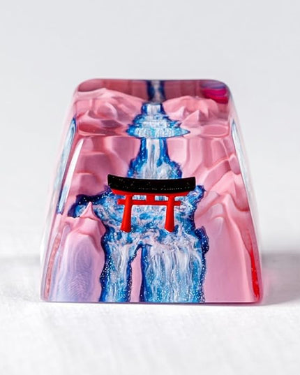 Japanese Shrine Artisan Keycap Red Torii Gate Spring Sakura Waterfall R1 SA Profile Custom 1U ESC Handmade Gaming Resin Key Cap Cherry MX Switch Compatible Mechanical Keyboard Japan Lover Gift