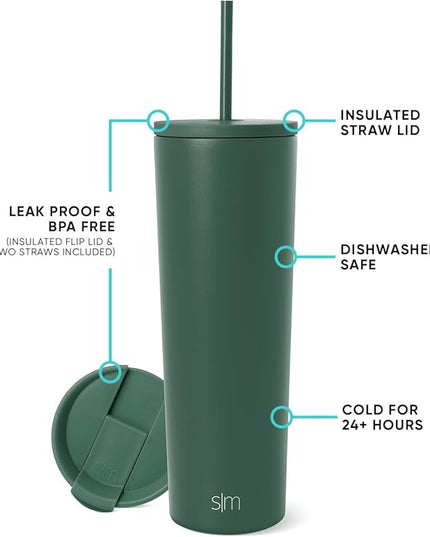 Simple Modern Insulated Tumbler with Lid and Straw | Iced Coffee Cup Reusable Stainless Steel Water Bottle Travel Mug | Gifts for Women Men Her Him | Classic Collection | 28oz | Forest