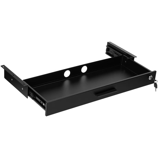 Menkxi 24'' x 9'' Under Desk Drawer Slide Out Storage Organizer, Lockable Metal Desk Drawer for Laptop and Office Accessories, Large Hidden Under Table Storage Box with Cable Management, Black