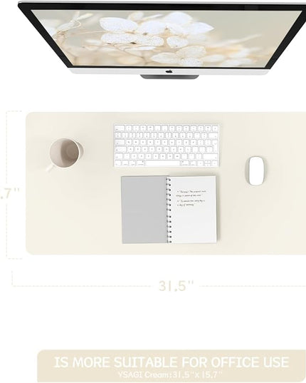 YSAGi Non-Slip Leather Desk Pad, Desk Matt for Desktop, Waterproof Laptop Computer Keyboard Mat, Table Protector Blotter Mat, Large Mouse Pad for Office/Work/Home/Decor(Cream, 31.5" x 15.7")