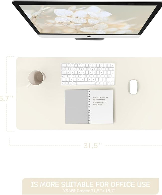 YSAGi Non-Slip Leather Desk Pad, Desk Matt for Desktop, Waterproof Laptop Computer Keyboard Mat, Table Protector Blotter Mat, Large Mouse Pad for Office/Work/Home/Decor(Cream, 31.5" x 15.7")