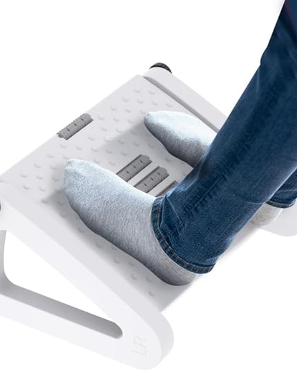 Foot Rest for Under Desk At Work - Six Heights Adjustable Under Desk Footrest - Ergonomic Foot Stools for Under Office Desks - Desks Foot Rest with Massage Rollers - Leg Rest for Chair (White)