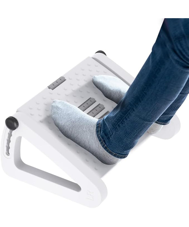 Foot Rest for Under Desk At Work - Six Heights Adjustable Under Desk Footrest - Ergonomic Foot Stools for Under Office Desks - Desks Foot Rest with Massage Rollers - Leg Rest for Chair (White)