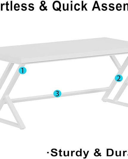 LVB Modern White Computer Desk, Long Industrial Home Office Desk for Student, Large Metal Wood Writing Study Work Desk, Farmhouse Executive Gaming Computer Table for Bedroom Living Room, White, 60 in