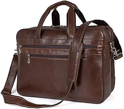 Augus Business Travel Briefcase Genuine Leather Duffel Bags for Men Laptop Bag fits 15.6 inches Laptop YKK Zipper (Brown)