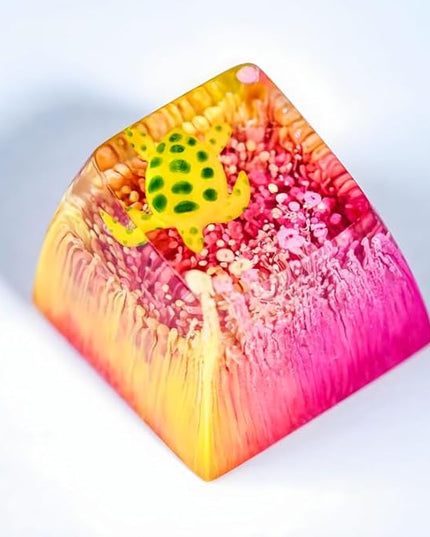 Sea Turtle Artisan Keycap R1 Yellow and Magenta Ocean SA Profile Custom Sea Creatures Keycaps 1U ESC Handmade Gaming Resin Key Cap Cherry MX Switch Compatible Mechanical Keyboard Turtle Lover Gift
