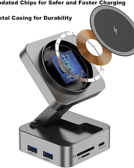 10-in-1 Portable USB-C Hub with Wireless Charger, 4K HDMI, Made with Aluminum Alloy Casing for Durability, Compatible with Mac, Windows, Compact and Lightweight USB C Docking Station for Travel