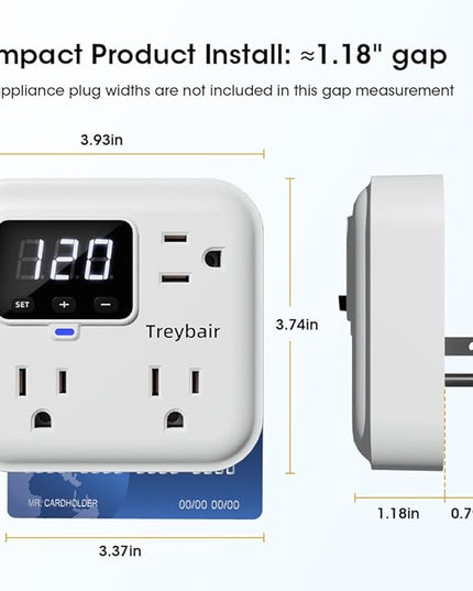 Surge Protector 3-Outlet Power Strip with Voltage Stabilizer, 80V-140V Power Surge Protectors for Refrigerator, TV, Computer | LED Display, Fireproof UL94V-1, Wall Mount,1800J,2 Pack