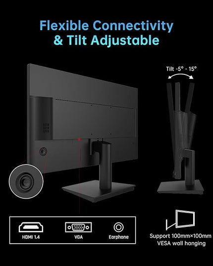 KTC 24 Inch 1080P Full HD Computer Monitor, 100Hz HDR10 Frameless Gaming Monitor with Freesync, HDMI & VGA Ports PC Monitor for Working, VESA, Tilt Adjustable, Eye Care