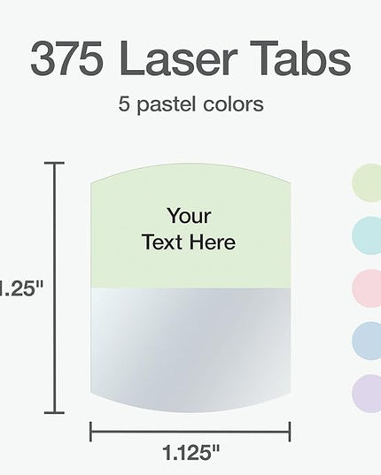 Redi-Tag Laser Printable Tabs, Permanent Index Tabs, Customizable Adhesive Labels, Assorted Pastel Colors, 1.125" x 1.25", 375 Per Pack (1006791)