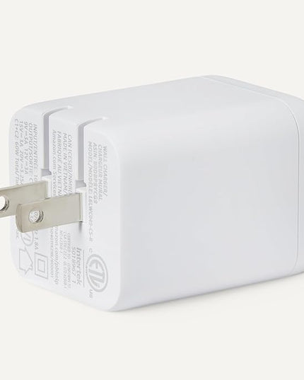 Amazon Basics Fast Charging USB C Nano GaN Wall Charger, 65W 2-Port for Laptops, Tablets, Phones, White
