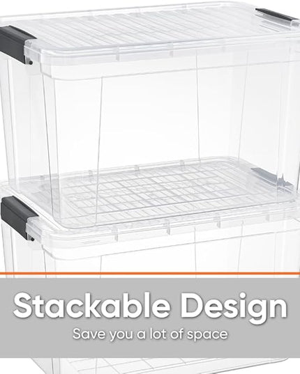 Superio Storage Bins with Lids- Clear Boxes for Organizing, Stackable Plastic Containers- BPA Free, Non-Toxic, Odor Free, Organizer for Home, Office, Dorm (6 Pack, 14.25 Qt)