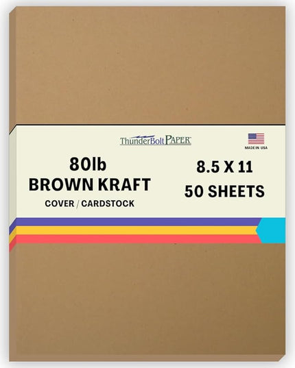 50 Brown Kraft Fiber 80# Cover Paper Sheets - 8.5" X 11" (8.5X11 Inches) Standard Letter|Flyer Size - Rich Earthy Color with Natural Fibers - 80lb/pound Cardstock - Smooth Finish