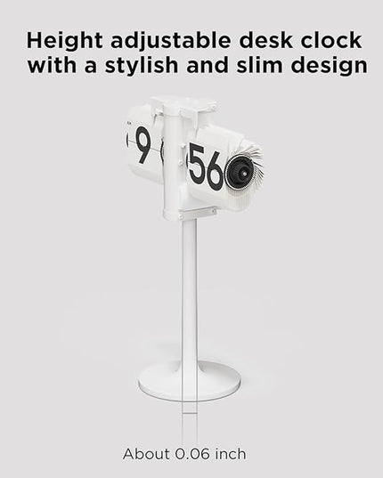 mooas Standing Height Adjustable Flip Desk Clock (White), Retro Vintage Analog Design Flip Clock Standing Clock Battery Operated, for Home Living Room Office School Hotel