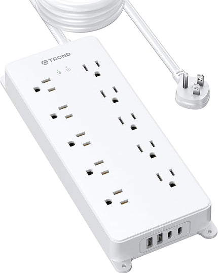 TROND Surge Protector Power Strip, Flat Plug 15ft Long Extension Cord, 10 Widely Spaced AC Outlets, 2 USB A & 2 USB C Ports, 4000J, ETL Listed, Wall Mountable, for Home Office Entertainment, White