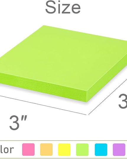(24 Pack) Sticky Notes 3x3 in Post Bright Stickies Colorful Super Sticking Power Memo Pads, Strong Adhesive, 74 Sheets/pad