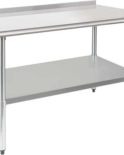 HARDURA Stainless Steel Prep & Work Table 30 x 48 Inches NSF Heavy Duty Commercial with Undershelf and Backsplash, Galvanized Legs for Commercial Food Prep