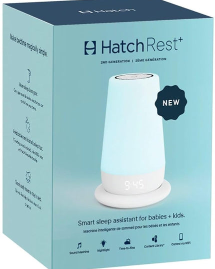Hatch Rest+ Baby & Kids Sound Machine | 2nd Gen | Child’s Night Light, Alarm Clock, Toddler Sleep Trainer, Time-to-Rise, White Noise, Bedtime Stories, Portable, Backup Battery (with Charging Base)