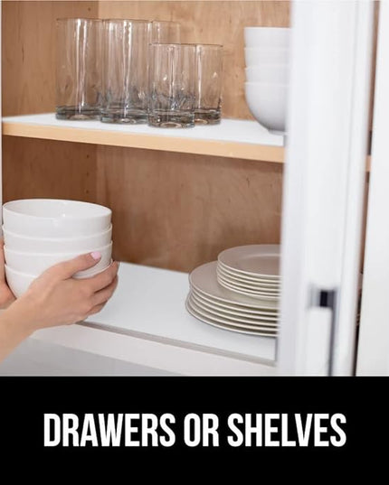 GORILLA GRIP Slip Resistant Drawer and Shelf Liner 2 Pack, Non Adhesive Water Resistant, Easy Clean and Trim, Smooth Surface Liners for Kitchen Cabinet, Shelves, Drawers, Pantry, 20 in x 20 FT, White