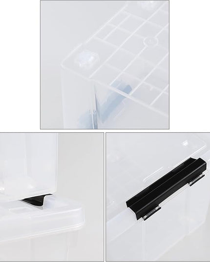 Set of 4 50 L Stackable Plastic Storage Container with Latching Lids and Wheels, Clear Home Garage Organization Bins Box, See-Through