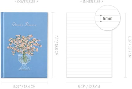 Monolike Olivia's Flowers Hardcover Lined Notebook, Blue - Hardcover, Academic, Journal, Diary, 112pages