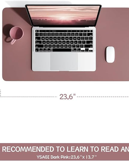 YSAGi Non-Slip Leather Desk Pad, Waterproof Laptop Computer Desk Keyboard Mat, Table Protector Blotter Mat, Large Mouse Pad for Office/Work/Home/Decor(Dark Pink, 23.6" x 13.7")
