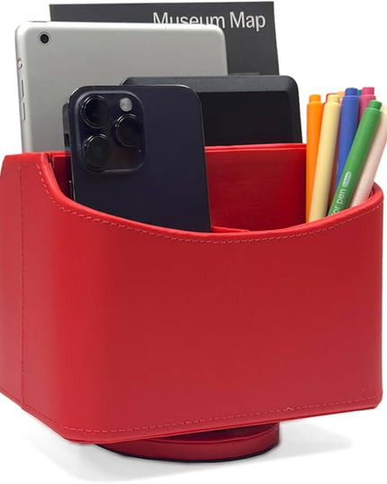 UnionBasic Rotating Desk Organizer, 360 Degree Desk Spinning Caddy, Desktop TV Guide/Mail/Media/Remote Controller Holder Organizer, Red