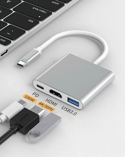 HCUSR 3 in 1 Type C to HDMI Docking Station USB Hub Multiport Adapter AV Converter with 4KHDMI Output,100W PD, USB A 3.0 Port Hub Dongle Docking Station for Laptop PC Tablets (Black)