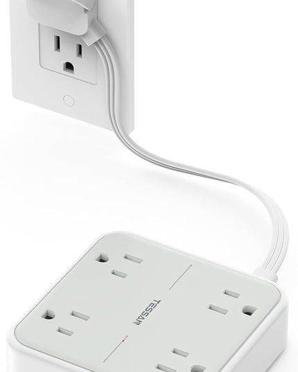TESSAN Short Extension Cord, 1 Ft Ring Pull Surge Protector Power Strip with Multiple Outlets, 3 USB (1 USB C) 4 Outlets, 900J Surge Protection, Desktop Charging Station for Home, Office, Dorm Room