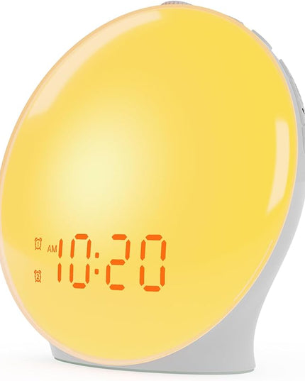 Wake Up Light Sunrise Alarm Clock for Kids, Heavy Sleepers, Bedroom, with Sunrise Simulation, Sleep Aid, Dual Alarms, FM Radio, Snooze, Nightlight, Daylight, 7 Colors, 7 Natural Sounds, Ideal for Gift