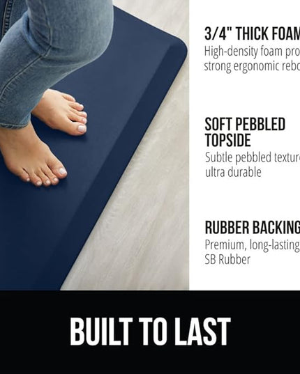 GORILLA GRIP Comfortable Cushioned Kitchen Mats for Floor, 39x20, Waterproof and Stain Resistant Soft Top, 3/4 Inch Thick Ergonomic Standing Desk Anti Fatigue Mat, Foam Supports Ankles and Feet, Navy