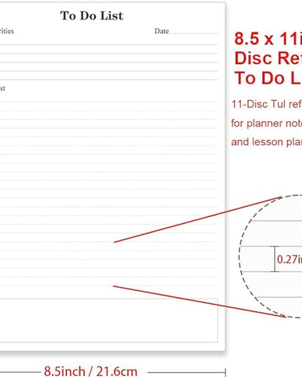 (2-Pack) Letter Size TUL Discbound To Do List Refills, 11 Disc Daily Planner Insert, 200Sheets / 400Pages To Do Paper, 100gsm White Paper, 8.5'' x 11''