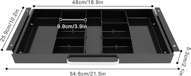 21.5" Under Desk Drawer Slide Out For Office Desk with 2 Dividers, Storage Organizer For Sit Stand Workstation, Black