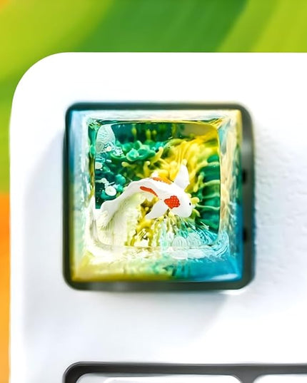 Kohaku Koi Artisan Keycap Yellow and Blue Ocean R1 SA Profile Custom Keycaps 1U ESC Handmade Gaming Resin Key Cap Cherry MX Switch Compatible Mechanical Keyboard Koi Lover Gift